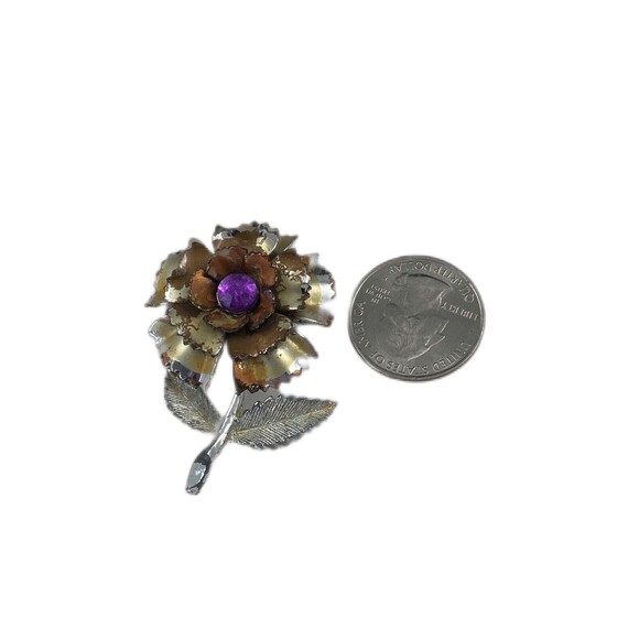 Vintage 1950 Rose Brooch Silver Tone Simulated Garnet for Repair or Restoration - Picture 8 of 11
